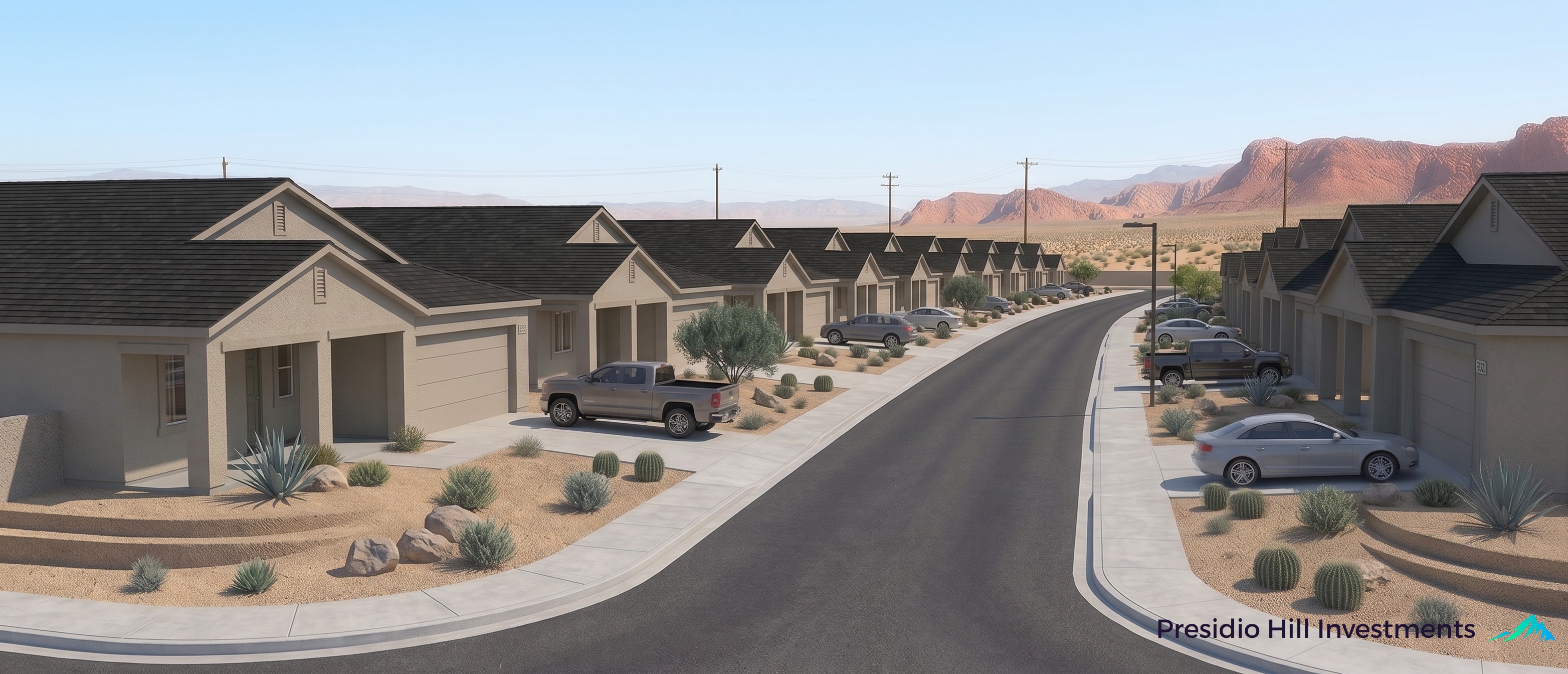 Street-level rendering of Adobe Trails block